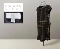 【ESCADA】エスカーダスポーツ　ノースリーブ　ツイードワンピース　黒　38