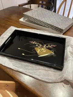 長手盆　漆器　漆器トレイ 黒