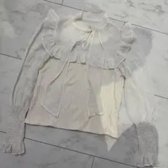 GRL ボウタイフリルトップス　at1459 オフホワイト　シアー　リブ　リボン