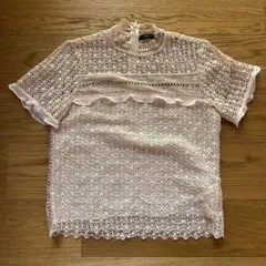 ZARA 半袖レーストップス Mサイズ ピンク