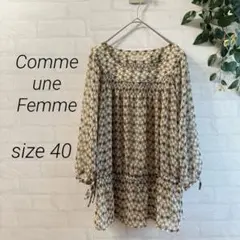 【Comme une Femme】幾何学柄 シフォンチュニックブラウス (40)