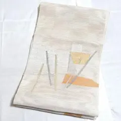 B5 夏物 幾何学模様 金銀糸 白 太鼓 正絹 薄物 絽 紗 松葉仕立て名古屋帯