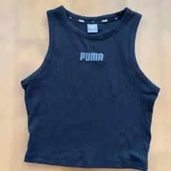 PUMA ブラック リブ ショート タンクトップ 刺繍ロゴ
