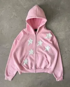 【数量限定】スターパッチ ワイドフーディー ピンク