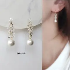 2点目〜半額★ファルファーレ　ビーズ　クリア　コットンパール　イヤリング　ピアス
