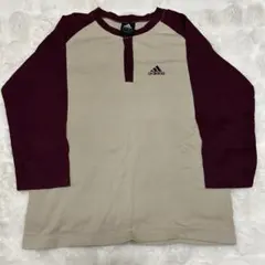 adidas 七分袖　ロンT ボタン付き　ラグラン　長袖　グランジ