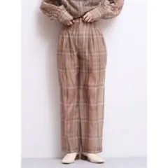 パンツ　チェック　タックパンツ　ワイド　オーガンジー