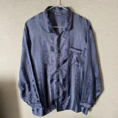 body ネイビー ストライプ パジャマシャツ シルク