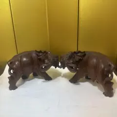 木製象の彫刻 2体セット
