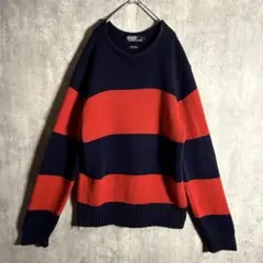 ⭐️希少⭐️ラルフローレン ニット 太ボーダー ポニー無 XL相当 レッド×ネイビー
