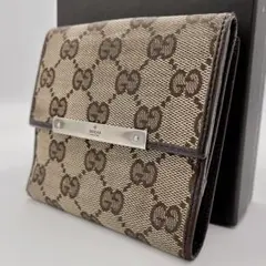 GUCCI グッチ GGキャンバス 二つ折り財布　ベージュ