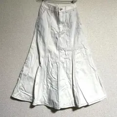 デニムスカート ロング ホワイト アイボリー Aライン フレア ハイウエスト
