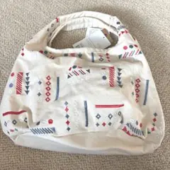 新品タグ付き！京都くろちく KUROCHIKU 刺繍/トートバッグ幾何学ホワイト