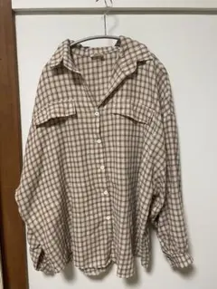 茶色系チェックオーバーサイズシャツ F