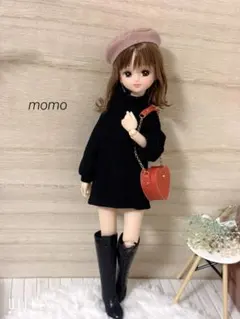 22cmドール服 ミニ丈ニットワンピ×ハート型バッグ♡2点セット