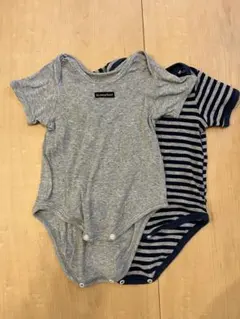 綿100% 半袖ボディスーツ 80cm グレー・ストライプ