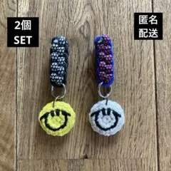 かぎ編み　ニコちゃん　パラコード　ジッパータブ　キーリング　ミニ　キーホルダー