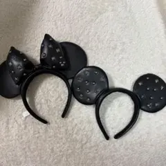 【すぐ発送】ディズニーカチューシャ ミッキー ミニー レザー ブラック