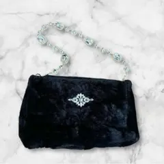 ビジュー付きファーバッグ ショルダーバッグパーティーバッグ アンティーク