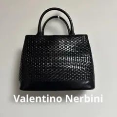 Valentino Nerbini 革編み込みハンドバッグ　ストラップ付き黒