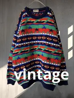 ヴィンテージ　vintage 総柄ニット セーター ウール　クリスマス　L