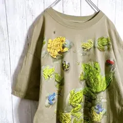 【最高】90s アニマル 総柄 カエル 蛙 サンドベージュカーキ Tシャツ #3