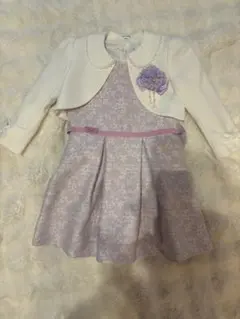【入学式】【120】【3点セット】薄紫色花柄ワンピースと白ジャケットとコサージュ