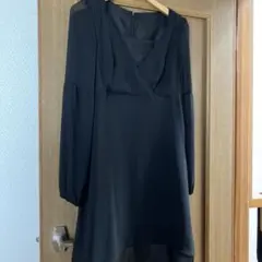 喪服ワンピース黒シフォンサテンVネック長袖ひざ丈ワンピースマタニティ