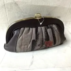 【一点物】大島紬×本革 クラッチバッグ 柳田紬民芸 日本製 一輪花