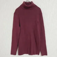 【アーク】バーガンディ タートルネック リブ編み 柔らか 暖かいセーター L