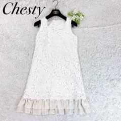 チェスティ✨フラワー刺繍ホワイト ノースリーブ 膝丈ワンピース 白