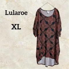 Lularoe 半袖 チュニック オレンジ オリエンタル柄黒 【XL】