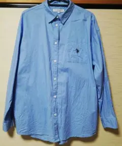 ユーエスポロアッスン 長袖シャツ 刺繍ロゴ 綿100% 水色 ビッグシルエット