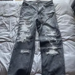 XLARGE ダメージ加工 グレー ストレートデニムパンツ