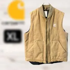 80 カーハート　クラシックベスト　ダッグ生地　中綿入り　ベージュ 古着 80年代 カーハート Carhartt クラシックベスト ダックベスト USA