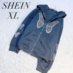 シーイン/パーカー/フルジップ/フード/蝶/ネイビー/XL/オーバーサイズ/❄️☘️