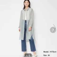 【新品】GU シアーシャツワンピース ブルー 長袖 Mサイズ タグ付き