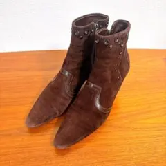 TOD’S トッズ スエード ブラウン スタッズ付き アンクルブーツ ヒール