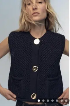 【新品未使用】ZARA チャンキーニットベスト ネイビー