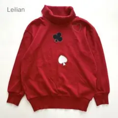 レリアン タートルネックセーター トランプ柄 ワッペン M レッド