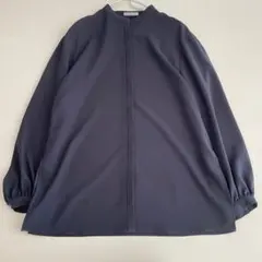 定番✨セオリーリュクス　とろみ　バンドカラー ブラウス 比翼 ネイビー 38