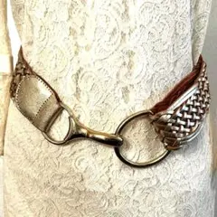 ❣️ゴールド★編み込みデザイン★茶色★ベルト★長さた調整自由