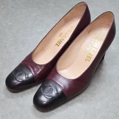 CHANEL ココマーク バイカラー パンプス 37 フランス製 ボルドー