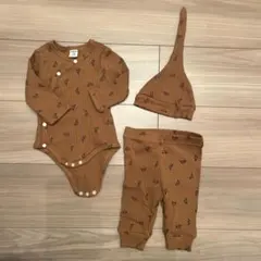 【SHEIN】美品／クロワッサン柄ロンパースセット 1m-3m