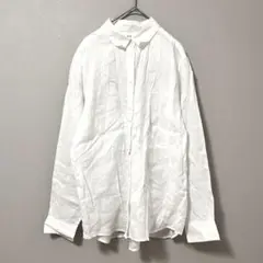 ◉UNIQLO　長袖リンネシャツ　麻100％　白　ボタンアップ　L　透け感あり