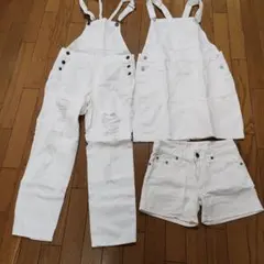 ホワイトオーバーオール＆ショートパンツ&ジャンパースカートセット