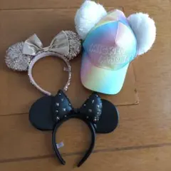 ミッキーマウス耳カチューシャ　帽子セット