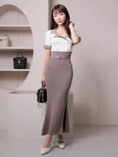 LIP SERVICE バイカラークラシカルハーフスリーブワンピース