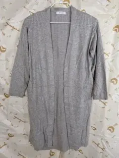 BACK NUMBER グレー リブ編み 五分袖カーディガン