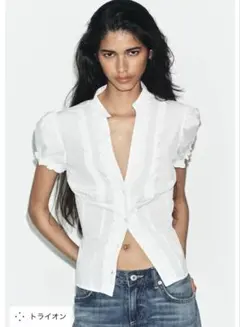 タグ付き新品★ZARAのフリルトリムシャツ★XSサイズ★ホワイト色★完売サイズ